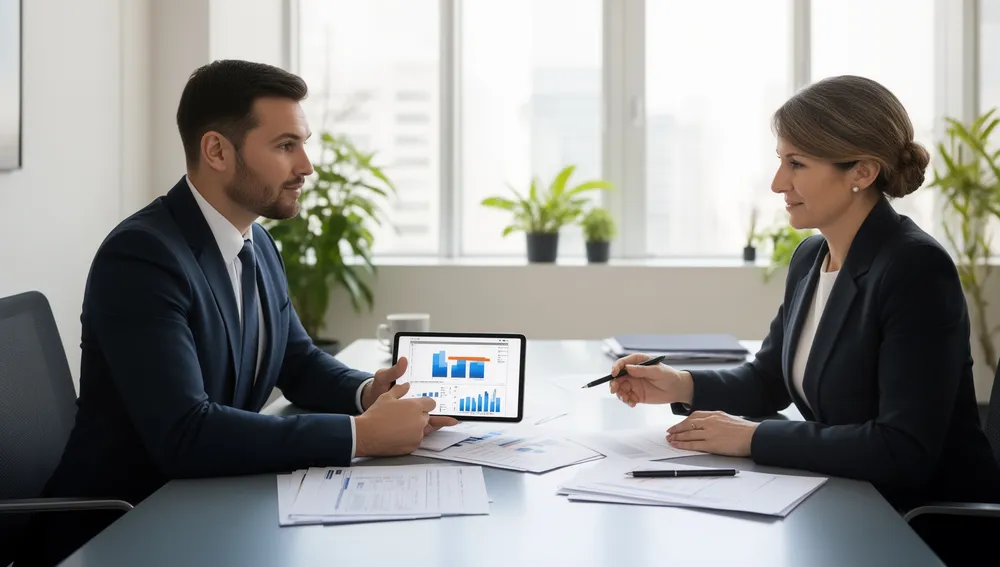 Financial advisor reviewing a business owner wealth planning strategy with a client