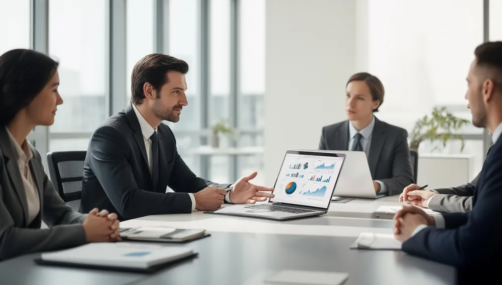 Financial advisor reviewing a investment management strategy with a client