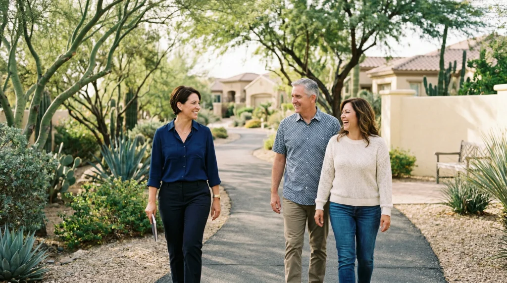 Couple Walking Talking about wealth management scaled